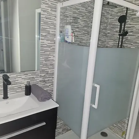Lejlighed Bedroom With Breakfast Dining Area And Shower
